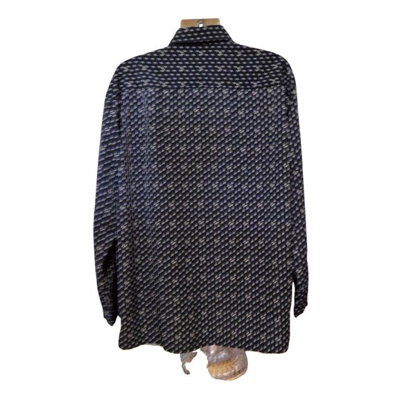 Sean John Dress Shirt L Black Logo Blue Lines Long Sleeve Cuff Polyester - Picture 2 of 6